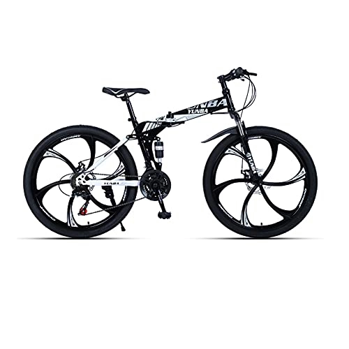 Folding Bike : LHQ-HQ Mountain Bike Folding Bike Dual Disc Brake MTB Bicycle Dual Suspension 27 Speed 26"For Height 5.2-6Ft, B
