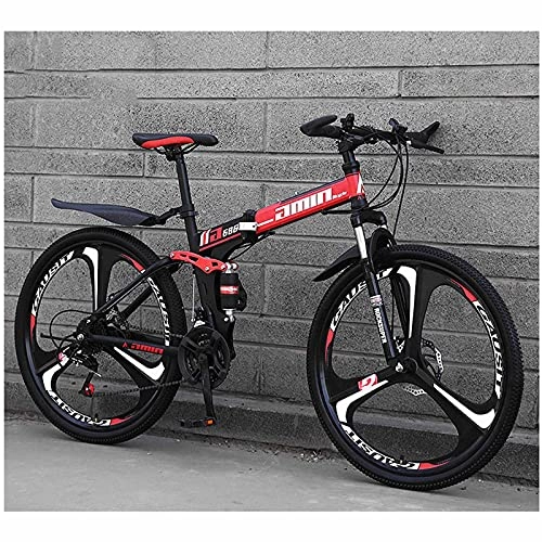 Folding Bike : LHQ-HQ Mountain Bike for Men&Women 26Inch Wheels 27 Speed High-Carbon Steel Folding Bikes 3 Spoke Wheel Bicycle for Adults Teenagers, A