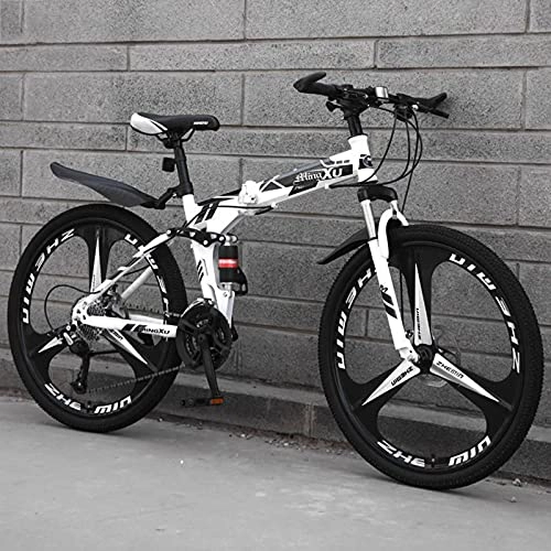 Folding Bike : LHQ-HQ Mountain Folding Three Knife Wheel Bicycle 26 Inch Double Shock Single Wheel Variable Speed Lightweight Bicycle for Male And Female Students-Black