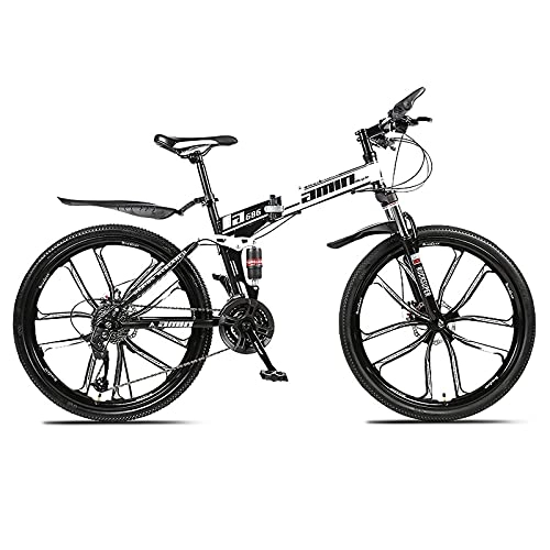 Folding Bike : LICHUXIN 26 Inch Mountain Bike, Foldable Outdoor Variable Speed Shock Absorber Mountain Bike, Double Disc Brake Carbon Steel Frame, 21 / 24 / 27 / 30 Speed, White C, 27 speed