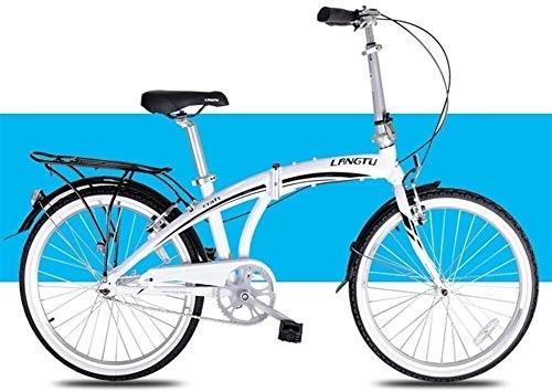 Folding Bike : Light Folding Bike, Adults Men Women Folding Bikes, 24" Single Speed Folding City Bike Bicycle, Aluminum Alloy Bicycle With Rear Carry Rack, (Color : White)