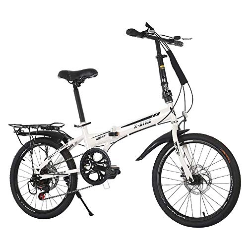 Folding Bike : Lightweight Folding Bike, 20-Inch Wheels, Portable Foldable Bicycle with Rear Carry Rack and 7-Speed Drivetrain, Compact Folding Bike for City Riding Commuting and Walking to Work