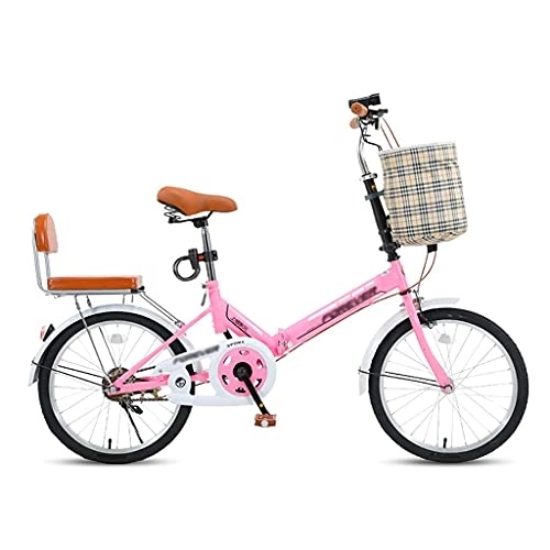 Folding Bike : Lightweight Folding Bike, Portable Foldable Bicycles Travel Exercise Suitable for Men And Women Students, City Bikes, Pink(Size:20 inch)