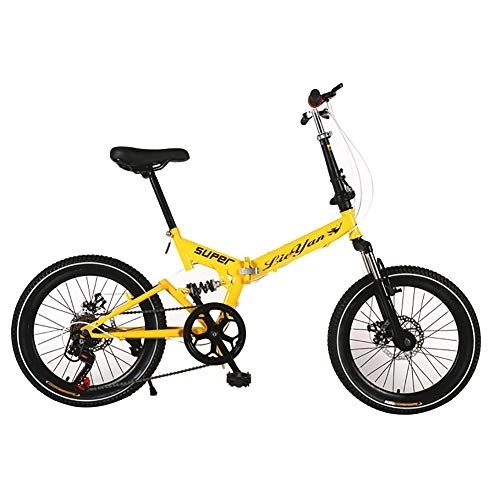 Folding Bike : Lightweight Folding Bike with 6 Speed Drivetrain, Double Disc Brake, 20-Inch Wheels for Urban Riding and Commuting, Yellow