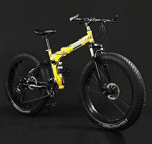 Folding Bike : Lightweight， Folding Mountain Bike Bicycle, Fat Tire Dual-Suspension MBT Bikes, High-Carbon Steel Frame, Double Disc Brake, Aluminum Pedals And Stems, B, 20 inch 27 speed Inventory clearance