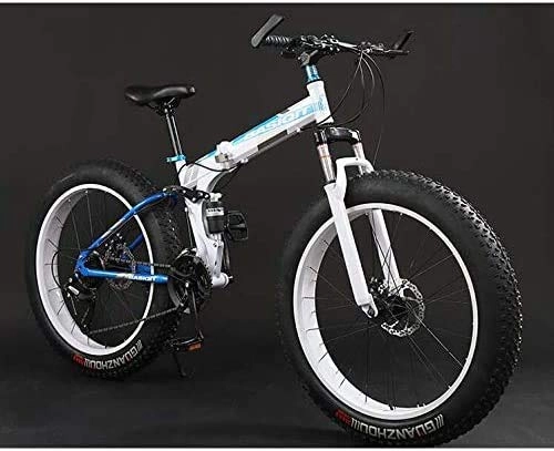 Folding Bike : Lightweight， Folding Mountain Bike Bicycle, Fat Tire Dual-Suspension MBT Bikes, High-Carbon Steel Frame, Double Disc Brake, Aluminum Pedals And Stems, C, 26 inches 7 speed Inventory clearance