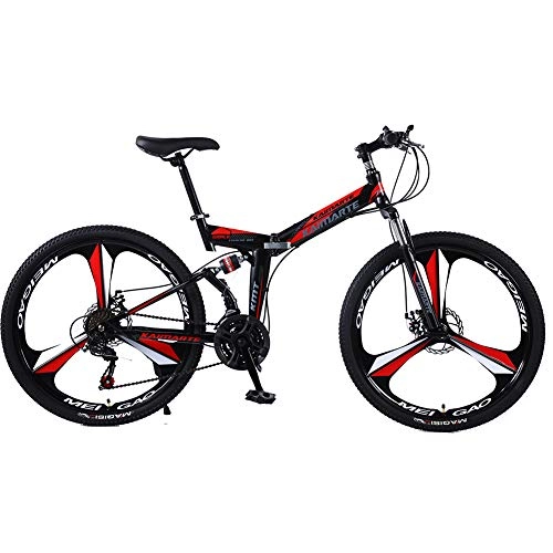 Folding Bike : LIU Folding Bicycle Mountain Bike 24 And 26 Inch Knife High Carbon Steel Double Disc Brake Adult Exercise Mountain Bicycle, BlackRed, 26inch24speed