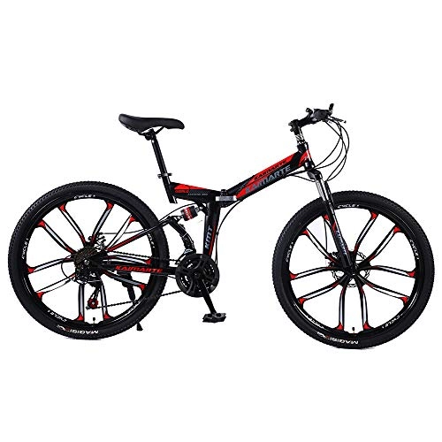 Folding Bike : LIU Mountain Bike 21 / 24 / 27 Speed 24 / 26 Inches Wheel Dual Suspension Folding Bike Dual Disc Brake MTB Bicycle, 26inch, 27speed