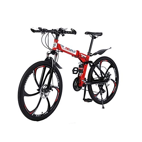 Folding Bike : Liu Mountain Bike 21 / 24 / 27 Speed Steel Frame 26 Inches Spoke Wheels Dual Suspension Folding Bike, 21Speed