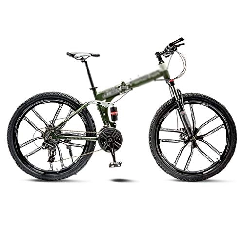 Folding Bike : Liudan Bicycle Green Mountain Bike Bicycle 10 Spoke Wheels Folding 24 / 26 Inch Dual Disc Brakes (21 / 24 / 27 / 30 Speed) foldable bicycle (Color : 21 speed, Size : 26inch)