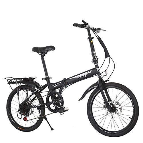 Folding Bike : LKAIBIN Cross country bike Outdoor sports 20'' Folding Bike, 6 Speed Gears, Carbon Steel Frame, Foldable Compact Bicycle for Adults Rear Carry Rack, And Kickstand