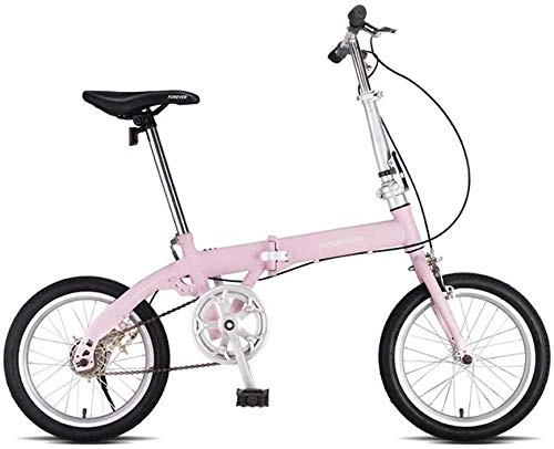 Folding Bike : LLCC Compact Bike 16 Inch Folding Bicycle, Portable Adult Ultralight Road Bike City Bicycle (Color : Pink)