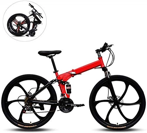 Folding Bike : Llpeng Folding Mountain Bikes, 26 Inch Six Cutter Wheels High Carbon Steel Frame Variable Speed Double Shock Absorption All Terrain Adult Foldable Bicycle, Men Women General Purpose