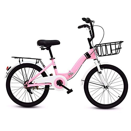 Folding Bike : LPsweet 16-20 Inch Folding Bicycle, Lightweight Aluminum Frame, Front And Rear Fenders Dual Disc Brake Bicycle for Adults Men And Women Student Childs, Pink, 20