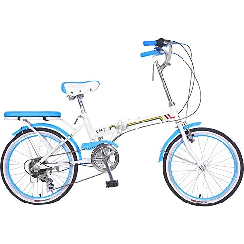 Folding Bike : LPsweet 20 Inch Folding Bicycle, Lightweight Aluminum Frame, Front And Rear Fenders Dual Disc Brake Bicycle Great for City Riding And Commuting, Blue