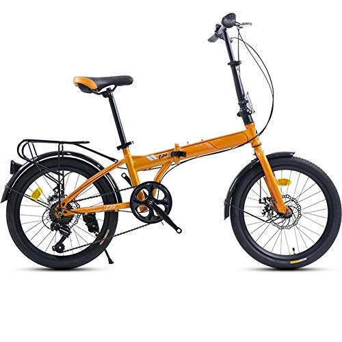 Folding Bike : LPsweet Unisex 7 Speed Folding Bike, Lightweight Iron Frame with Anti-Skid And Wear-Resistant Tire Great for City Riding And Commuting Dual Disc Brake Bicycle, Yellow