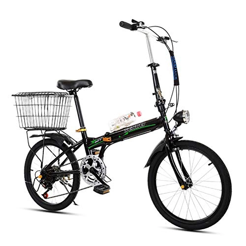 Folding Bike : LQLD Suspension Mountain Bike, Folding Bicycles Save Space Steel Carbon Mountain Bicycles with Lighting And Thickened Car Basket Cycling Is Safer And More Convenient, Black