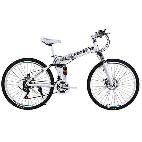 Folding Bike : LRWEY 24 Inch Lightweight Mini Folding Mountain Bike, Adult Student Small Portable Bicycle, Women Men Travel Outdoor Bicycle Adjustable Bicycle (24 Inch White)