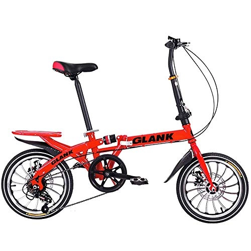 Folding Bike : LUO Bicycle 16 inch 20 inch Folding Bike, Variable Speed Disc Brake Bicycle, Shock Absorber Student Bike, One-Wheel Adult Bikes, Red, 20 inches