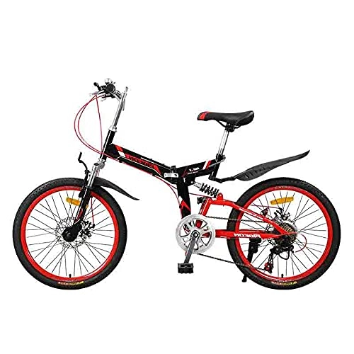 Folding Bike : Lwieui 22-inch Tires, 160 Cm Body Folding Bicycles, 7-speed Flossing, Men And Women Can Be Used, Easy To Fold, Red
