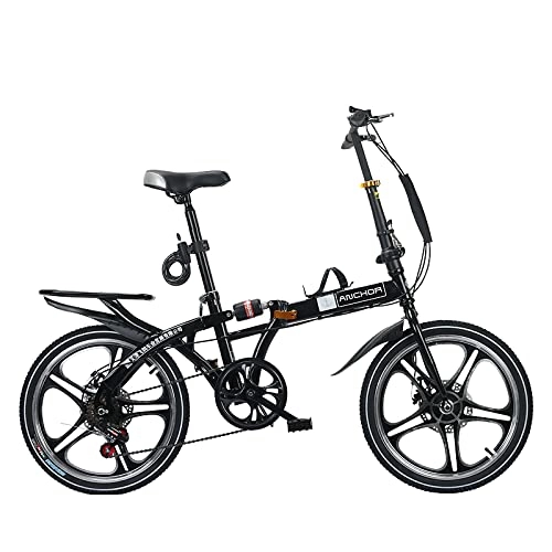 Folding Bike : Lwieui Adult Folding Bicycle, 140 Cm, Variable Speed Double Disc Brake, 6 Speed, Tires 20 Inches, Travel Vital(Color:White)