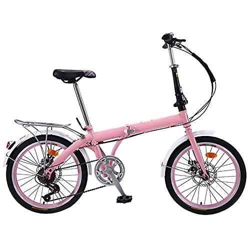 Folding Bike : Lwieui Mountain Bike Pink Folding Bike Suitable 7 Speed, Wheel Dual Suspension, Height And Save Space Better, For Mountains And Roads Adjustable Seat