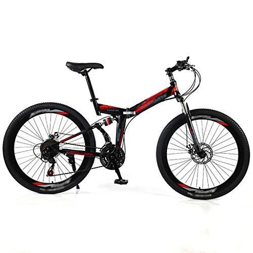 Folding Bike : LWZ Folding Mountain Bike Adult and Youth Mountain Bicycle with 21 Speed Double Disc Brakes Full Suspension MTB Bike Suitable