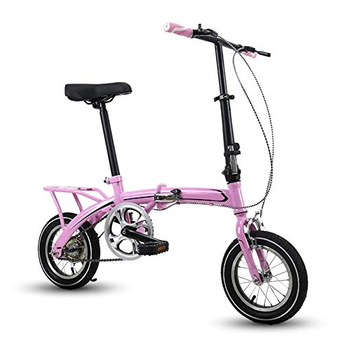 Folding Bike : LXJ 12-inch Lightweight Portable Folding Bicycle Adult bicycle road bike With Adjustable Handlebars And Comfortable Saddle Suitable for children and women Pink