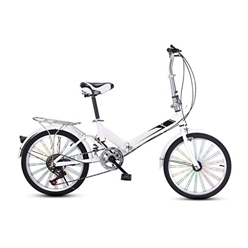 Folding Bike : LXJ 20-inch Colorful Ultra-light Folding Bicycle, High-carbon Steel Frame Variable Speed, Suitable For Adult Men And Women, Urban Bikes, White