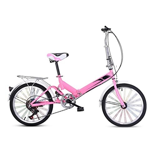 Folding Bike : LXJ 20-inch Colorful Ultra-light Folding Bicycle With Variable Speed And Shock Absorption, Suitable For Adult Men And Women Adolescents, City Bikes, Pink