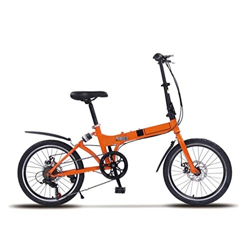 Folding Bike : LXJ 20-inch Folding Bicycle, High-carbon Steel Frame, 7-speed Shock-absorbing Mechanical Disc Brake, Suitable For Adult Men And Women, City Bikes, Orange