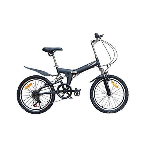 Folding Bike : LXJ 20 Inches folding bicycle for women men Adult Variable Speed Folding Mountain Cross-country Bike Unisex Teenagers 6-speed Lightweight Shock Absorber Black