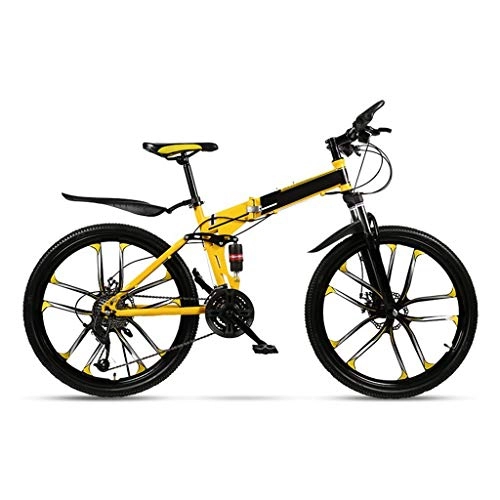 Folding Bike : LXJ 26-inch Folding Mountain Cross-country Bike, 24-speed Road Bike With 10 Cutters, Dual Shock Absorbers And Dual Disc Brakes, High-carbon Steel Frame
