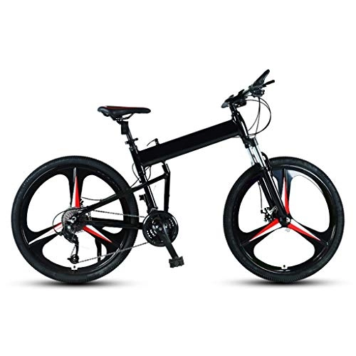 Folding Bike : LXJ 26-inch Wheel Folding Mountain Bike, 24-speed, Aluminum Alloy Frame, 3-blade One-piece Wheel, Shock-absorbing Disc Brake, Suitable For Road, Off-road, Travel