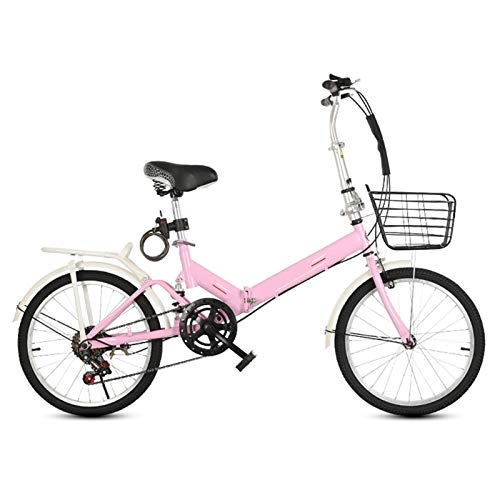 Folding Bike : LXJ Adult Folding Bikes, Lightweight Male And Female City Bikes, 20-inch Wheels, Adjustable Height, Variable Speed Pink
