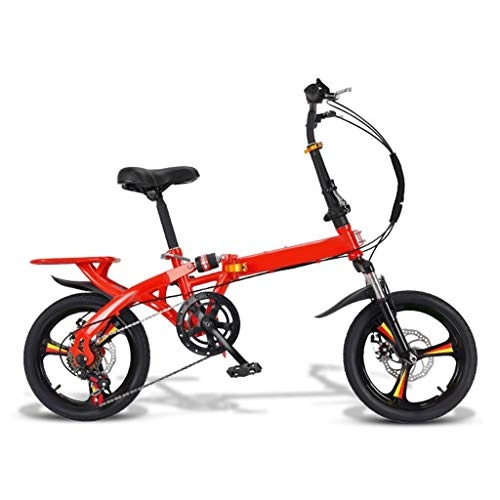 Folding Bike : LXJ Folding Bicycle, 16-inch One-wheel, 6-speed Disc Brake, Double Shock Absorber, Lightweight City Commuter Bike, Suitable For Adults, Men, Women, And Teenagers