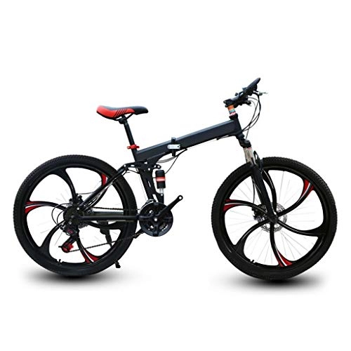 Folding Bike : LXJ Folding Mountain Bike, 26-inch All-in-one Wheel, 24-speed Dual-shock Double-disc Brakes, Outdoor Travel Bike For Adults And Teenagers