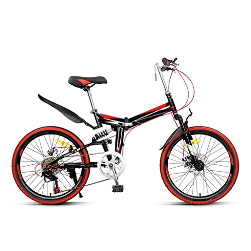Folding Bike : LXJ Folding Mountain Bike 7-speed Road Bike, Disc Brake, Double Shock Absorber, High Carbon Steel Frame (color: Black, Size: 22 Inch Wheels)