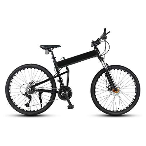 Folding Bike : LXJ Folding Mountain Bike Road Bike Leisure Off-road, 24 Speed, Disc Brake, Shock Absorption (color: Black, Size: 26-inch Wheels)