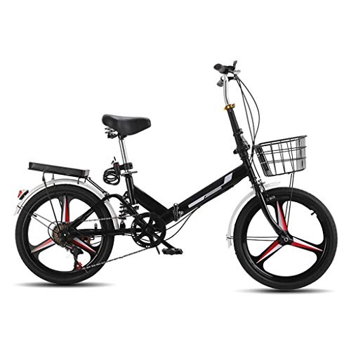Folding Bike : LXJ Lightweight Carbon Steel Folding City Bike-20 Inch One Wheel Unisex Shock Absorbing Variable Speed Bike (Black)