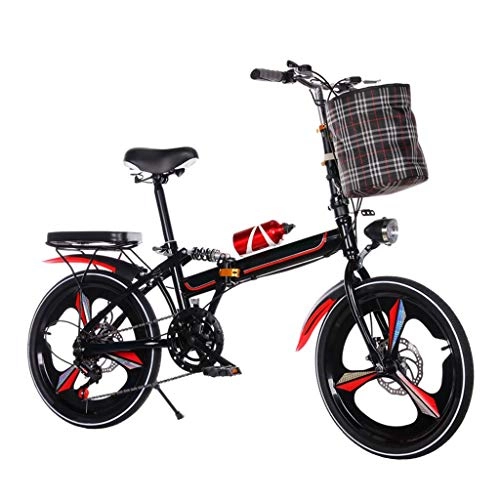 Folding Bike : LXJ Lightweight Folding City Bike, 20-inch One-wheeled Adult Student Unisex, 6-speed Disc Brake, City Bike Scooter With Comfortable Back Seat And Fabric Frame