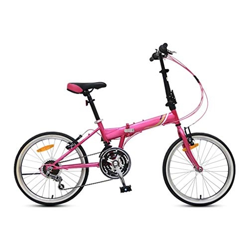 Folding Bike : LXJ Lightweight High-carbon Steel Folding City Bicycle Women's, 20-inch 21-speed Continuously Variable Transmission For Adult Students, Pink