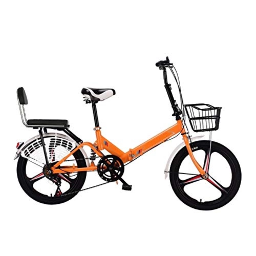 Folding Bike : LXJ Lightweight High-carbon Steel Folding City Bike, 20-inch One-wheel Adult Student 7-speed Shock Absorber, With Comfortable Backrest And Guard Net