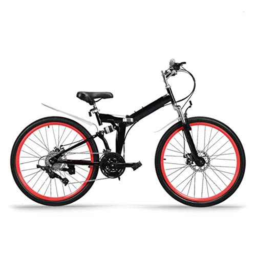 Folding Bike : LXJ Mountain Bike Unisex Adult High-carbon Steel Folding Frame, Full Suspension Double Disc Brake, 26-inch Wheels, 24-speed