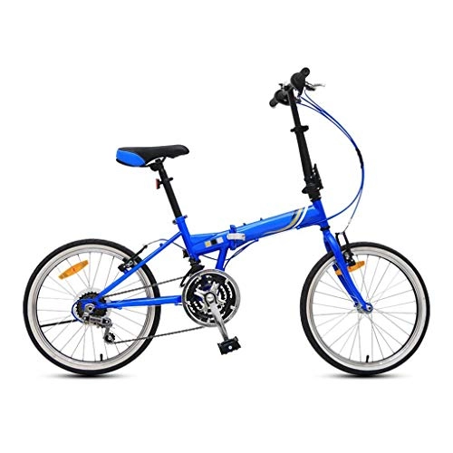 Folding Bike : LXJ Ultra-light Folding Bike 20 Inches, 21-speed Continuously Variable, V-brake, Suitable For Adult Men And Women, Teenagers, Blue