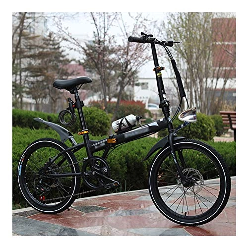 Folding Bike : LYRONG 6 Speed Folding Bike, Low Step-Through Steel Frame Foldable Compact Bicycle with Rack Fenders Urban Riding and Commuting, 20 Inch-Black
