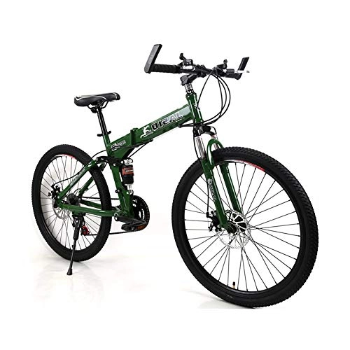 Folding Bike : LYRWISHPB 26 Inches Men Folding Mountain Bike Variable Speed Double Shock Absorption Bicycle 21 / 24 Speeds Off-Road For Male Adult Dual Disc Brakes Mountain Bicycle (Color : Green, Size : 21 speed)