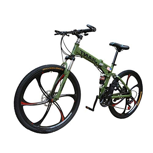 Folding Bike : LYRWISHPB Bicycle Mountain-Bikes Carbon-Steel Folding 21 / 24-Speeds Premium Integrated-Wheel Double-Shock-Absorbing-Disc-Brake Bicycle Multiple Colors Available (Color : Green, Size : 21 speed)
