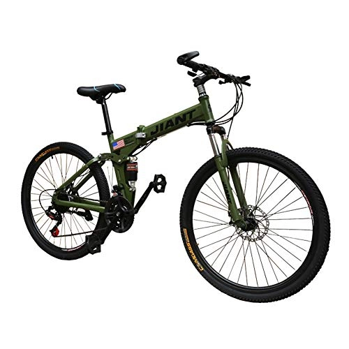 Folding Bike : LYRWISHPB Bicycle Outdoor Cycling Fitness Portable Folding Mountain Bike Bicycle For Adult Men And Women, Road Bicycle, High Carbon Steel Dual Suspension Frame (Color : Green, Size : 21 speed)