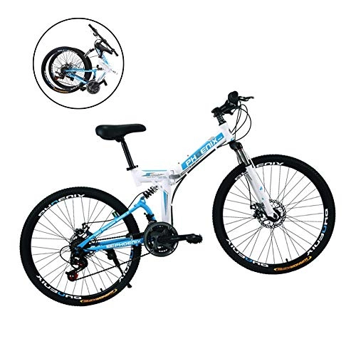 Folding Bike : LYRWISHPB Folded Mountain Bike 24 / 26 Inch Bikes 24 Speed Carbon Steel Double Disc Brake Sport Bicycles Mountain Bicycle Spoke WheelRed Blue (Color : Blue, Size : 24 inch)